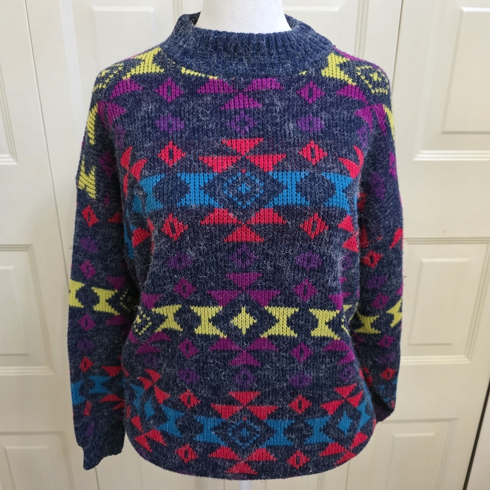 Vintage Retro Private Eyes 80s Bright Bold Crewneck Sweater M S